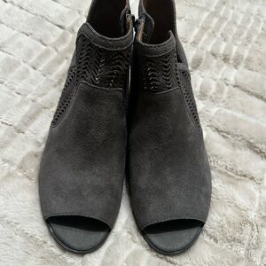 Lucky Brand Gray Suede Open-Toe Ankle Booties